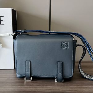 Loewe XS Military Messenger with Jacquard Strap In Smooth Calfskin Navy Blue